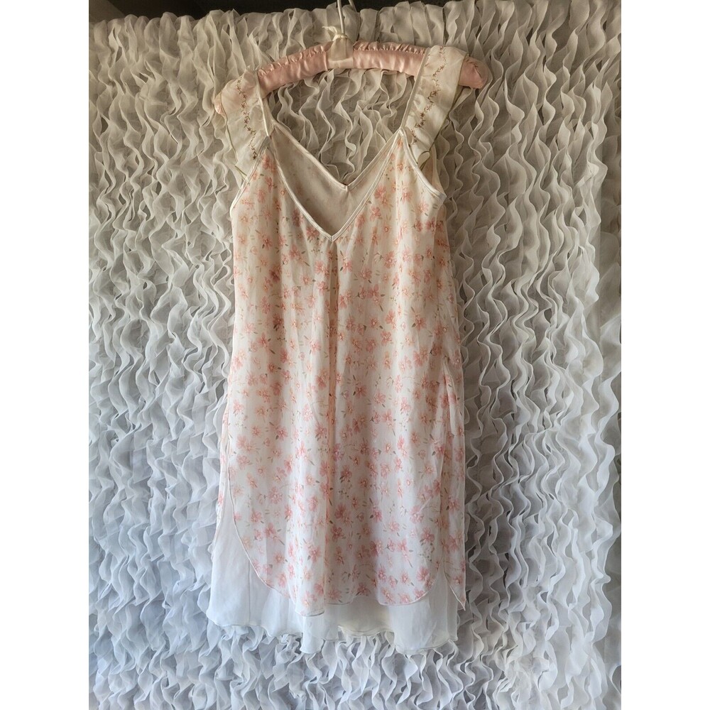 vtg CALIFORNIA DYNASTY Floral Chiffon Sheer Short Slip Chemise Nightgown LACE M - Picture 5 of 8